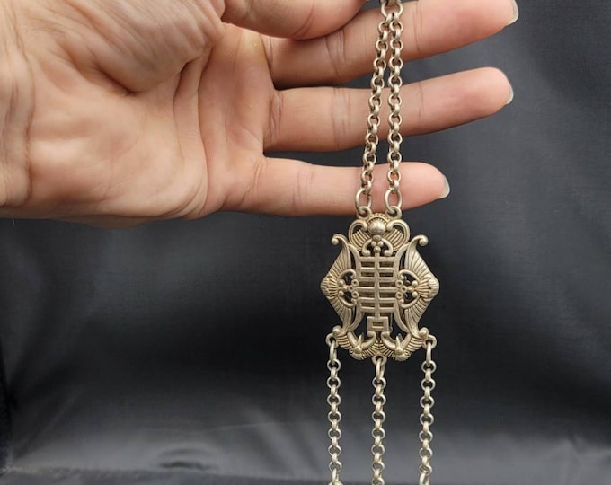 Rare! Vintage Tibeten Soild Silver Engraved Unique Long Hairs Pendant