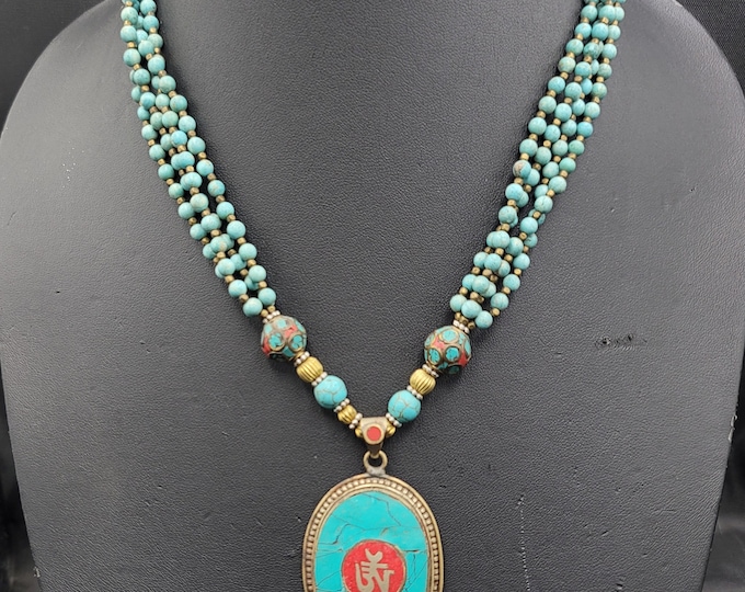 Gorgeous Vintage Old Silver Authentic Necklace With Natural Turquoise And Coral Gemstone