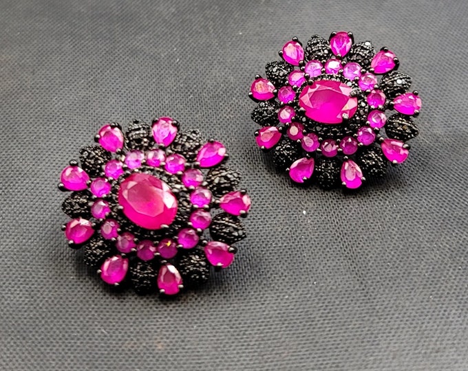 Gorgeous Vintage Victorian Silver Earrings With Natural Burma Ruby High Quality