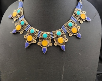 Tibetan Silver Necklace: Lapis Lazuli, Coral, Boho Style