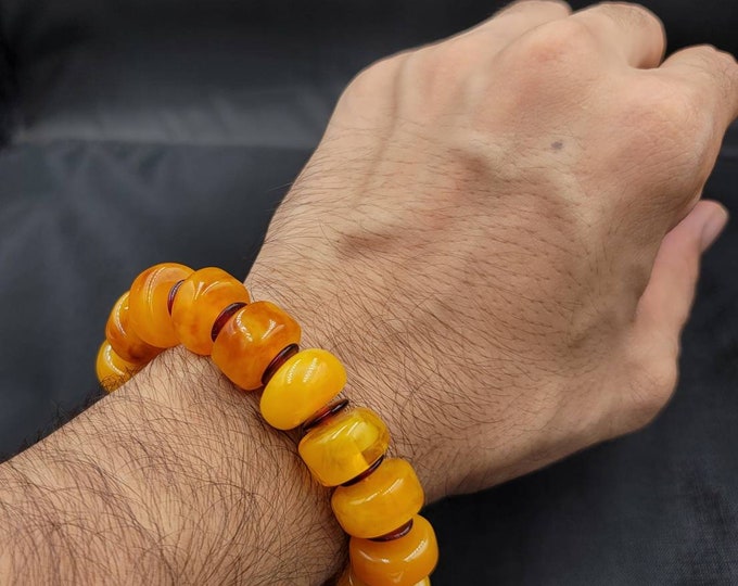 Antique Yellow Old Ancient Copal Beads Baraclet Adjustable