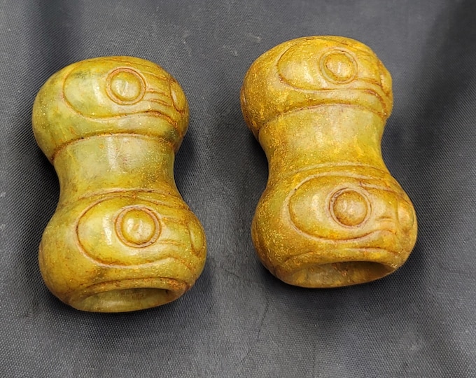 Ancient Old Pyu Temple Himalayan Old Huge Agate Buddha Prayer Beads 1 Pair