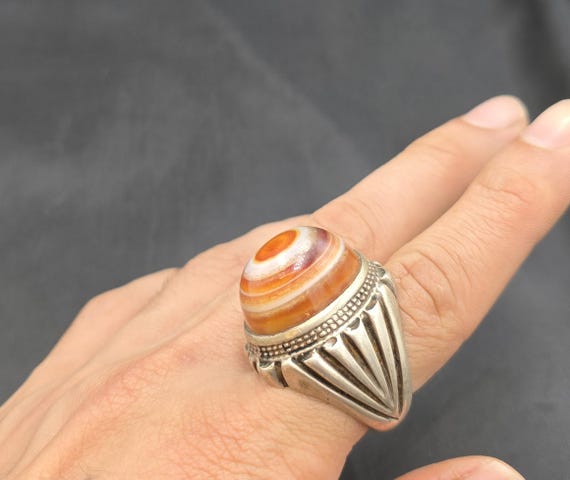 Authentic Silver Ring Ancient Old Agate Stone Evi… - image 5