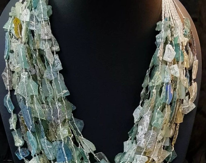 Beautiful Ancient Old Roman Glass 20 Sterings Necklace With Excellent Patina