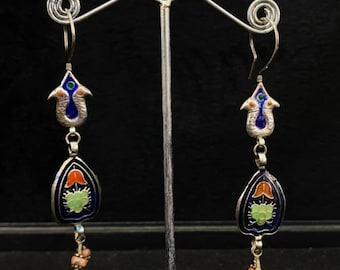 Vintage Moroccan Silver Earrings: Handmade Enamel Art