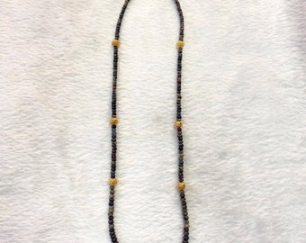 Natural Original Blue Sapphire Gemstone Round Beads with Gold Gilding Vintage Beads Necklace