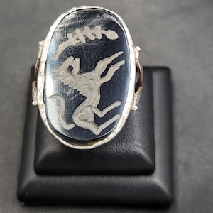 Amizing Loin Intaglio Unique Silver Ring With Ancient Agate Stone