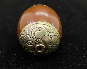 Beautiful Brown Color Copal Silver Beads Big Pendant