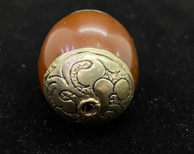 Beautiful Brown Color Copal Silver Beads Big Pendant