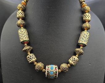 Vintage Mughal Gemstone Necklace: 18th Century Design, Gold Gilding