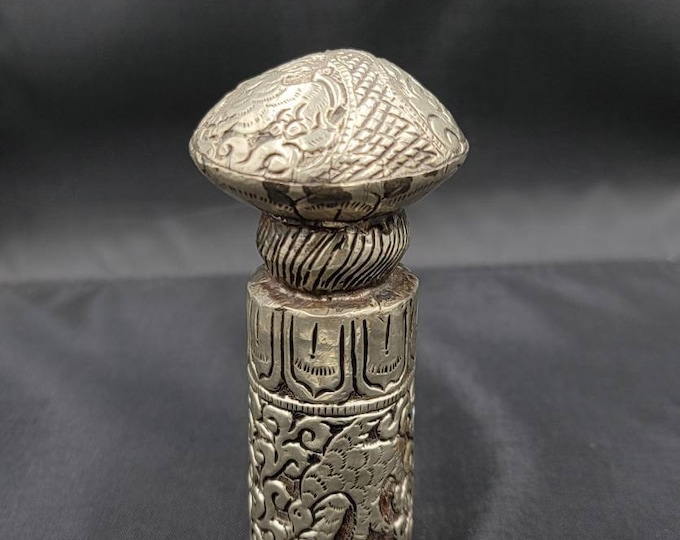 Antique Tibeten Silver Vintage Engraved Beautiful Big Seal Stamp
