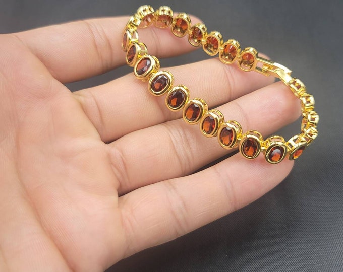 22k Gold Over Silver Beautiful Victorian Bracelet With Natural Garnet Gemstone