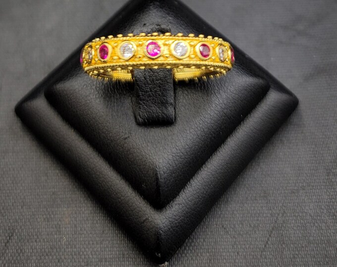 Beautiful 20k Gold Over Silver Ring Beautiful Natural Red Ruby And White Toppaz Gemstone
