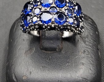 Beautiful Natural Bule Sapphire Gemstone Vintage Victorian Sterling Silver Ring
