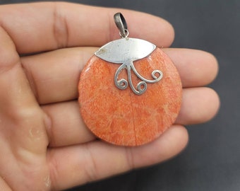 Handmade Silver Pendant: Natural Bamboo Coral Gemstone
