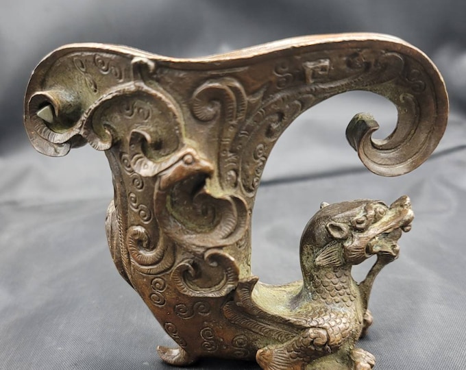 Antique Old Chinese Bronze Beautiful Bronze Raython Drogon Face Unique Raython Art Deco