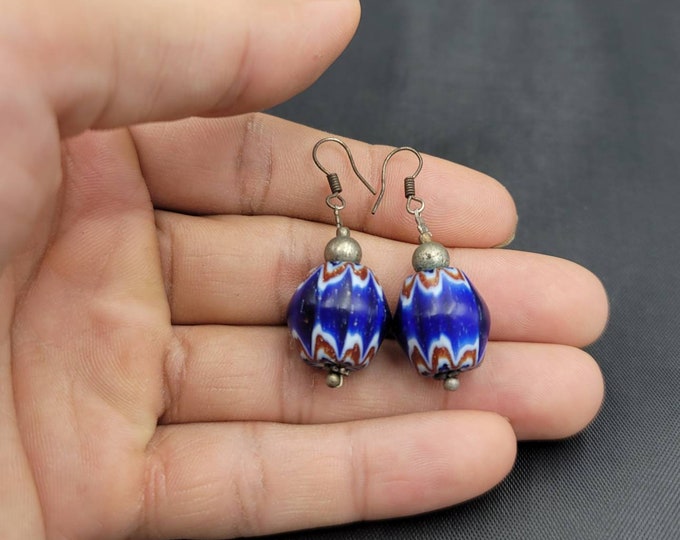 Ancient Unique Shape Trade Glass Beads Wonderful Earrings