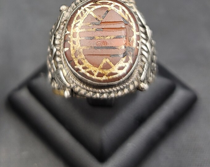 Ancient Agate Pyu Stone Antique Authentic Brass and Silver Ring