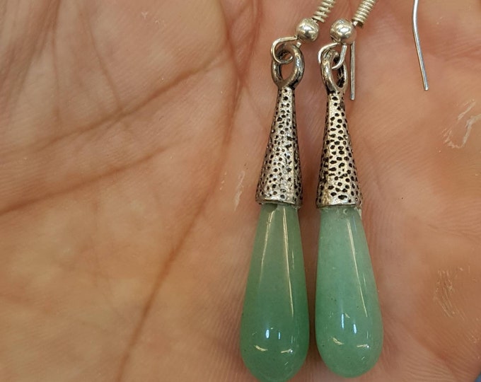 Beautiful Natural Real Stunning Jade Stone Silver Earings
