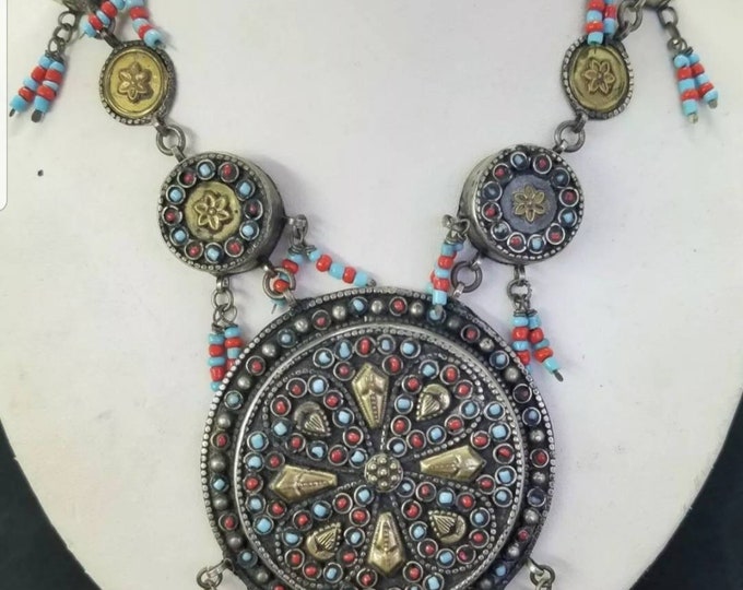Wonderful Euthic Silver With Gold Plated Necklace With Tinny Turquoise And Coral