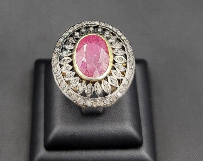 Beautiful Natural Ruby Gemstone 20k Gold Over Silver Beautiful Ring