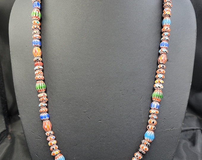 Multi Color Ancient Naga-Land Wonderful Mosaic Glass Gabree Beads Old Necklace Strand