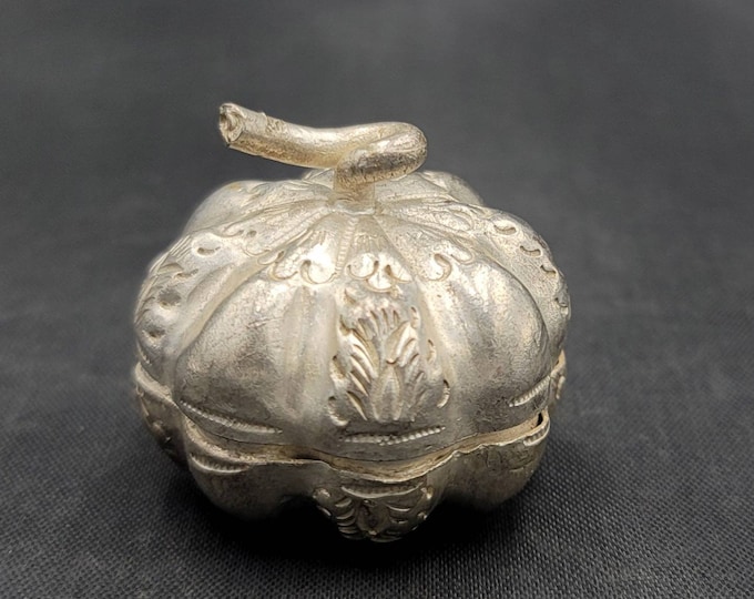 Sterling Silver Vintage Pumpkin Shape Pill Handmade Box