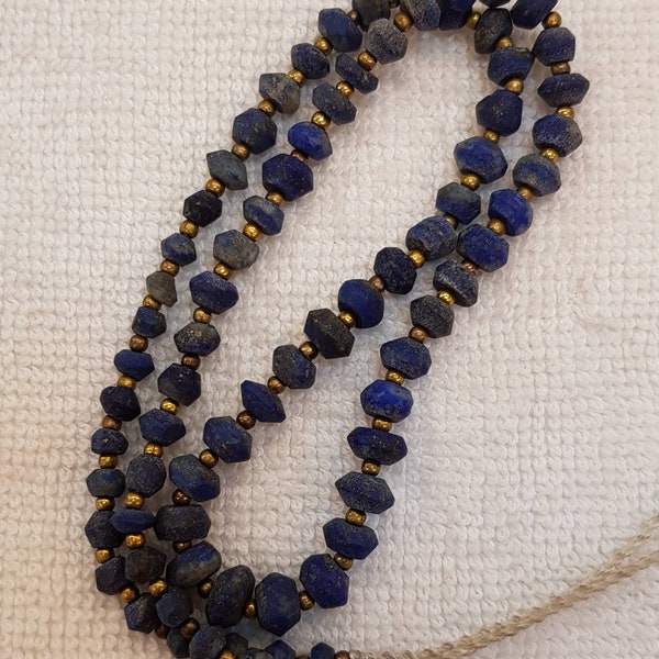 Very Ancient Old Lapis lazuli Stone Beautiful Beads 42cm Necklace