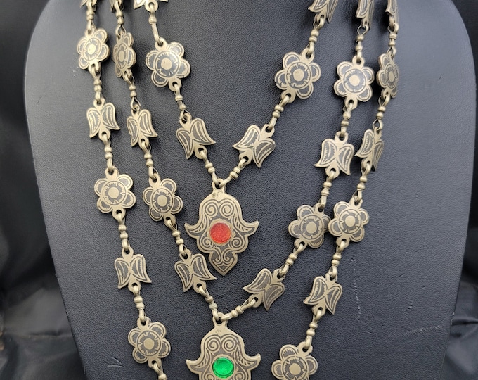 Antique Enamel Art Wonderful Unique Afghanistan 16th Century Silver Necklace