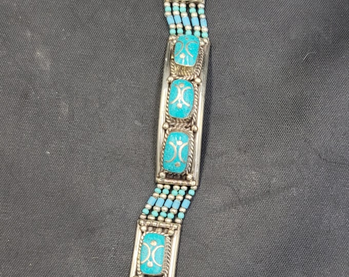 Vintage Baho Design Silver Tibeten Barclet With Turquoise Gemstone