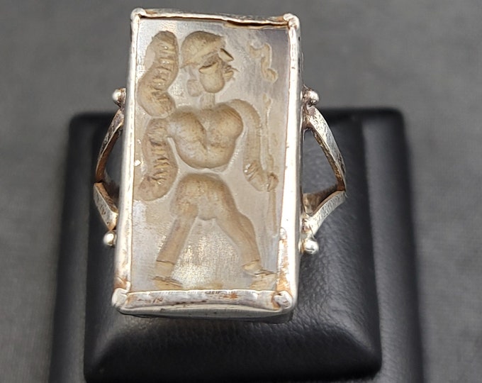 Roman King Face Intaglio Unique Silver Ring With Ancient Agate Stone
