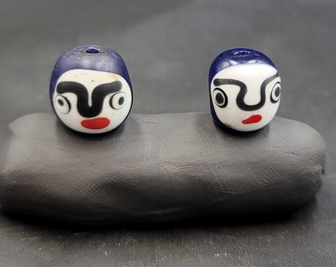 1 Pair Beautiful Ancient Mosaic Glass Unique Beads Face Beads 1000