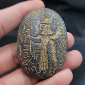 King Gilgamesh With Wings Ancient!! Cicra BC Century Intaglio Carved Antique Lapis Lazuli Stone