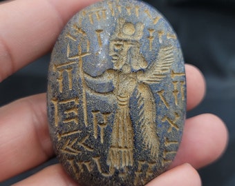 King Gilgamesh With Wings Ancient!! Cicra BC Century Intaglio Carved Antique Lapis Lazuli Stone