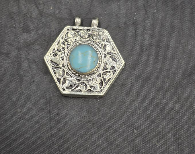Natural Old Turquoise Near Eastern Authentic Silver Beautiful Pendant