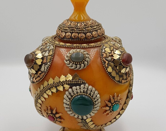 Beautiful Handicraft Vintage Copal Lovely Unique Box With Different Colors of Gemstone