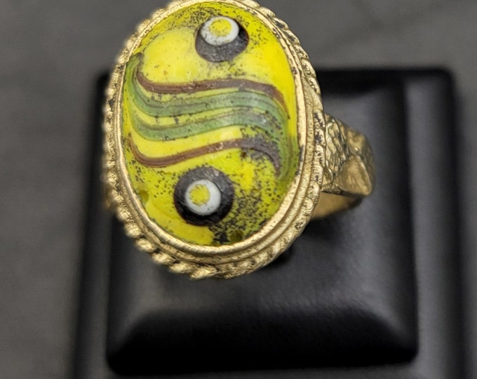Ancient Mosaic Gabree Evil Eyes Powerful Protection Bronze Near Eastern Ring