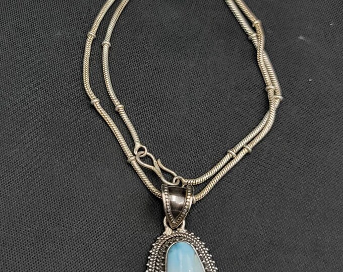 Natural Larimar Gemstone Sterling Silver Vintage Beautiful Pendant With Sterling Silver Chain