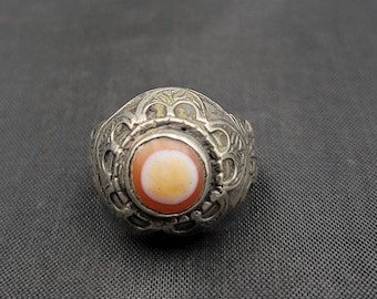 Handmade Afghan Silver Ring: Agate Evil Eye Protection, Size 6