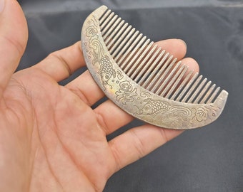 Vintage Silver Comb: Handmade Northern Thailand Carved Fish Design