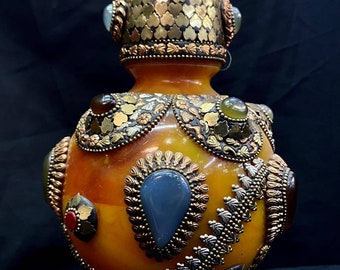 Wonderful Tibetan Copal With Natural Gemstone Beautiful Vintage Bottle