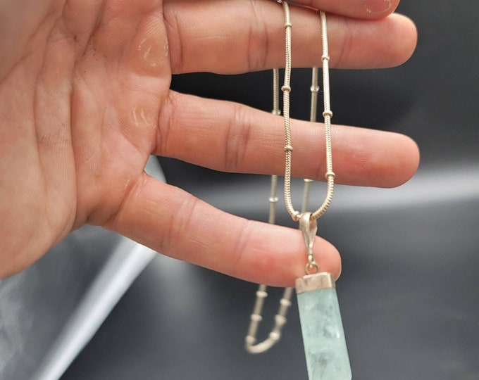 Natural High Grade Quality Afghanistan Aquamarine Gemstone Pendant With Silver Chain