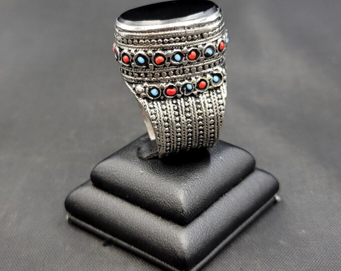 Fantastic Vintage Silver Ring With Black Agate Stone Unique Silver Ring
