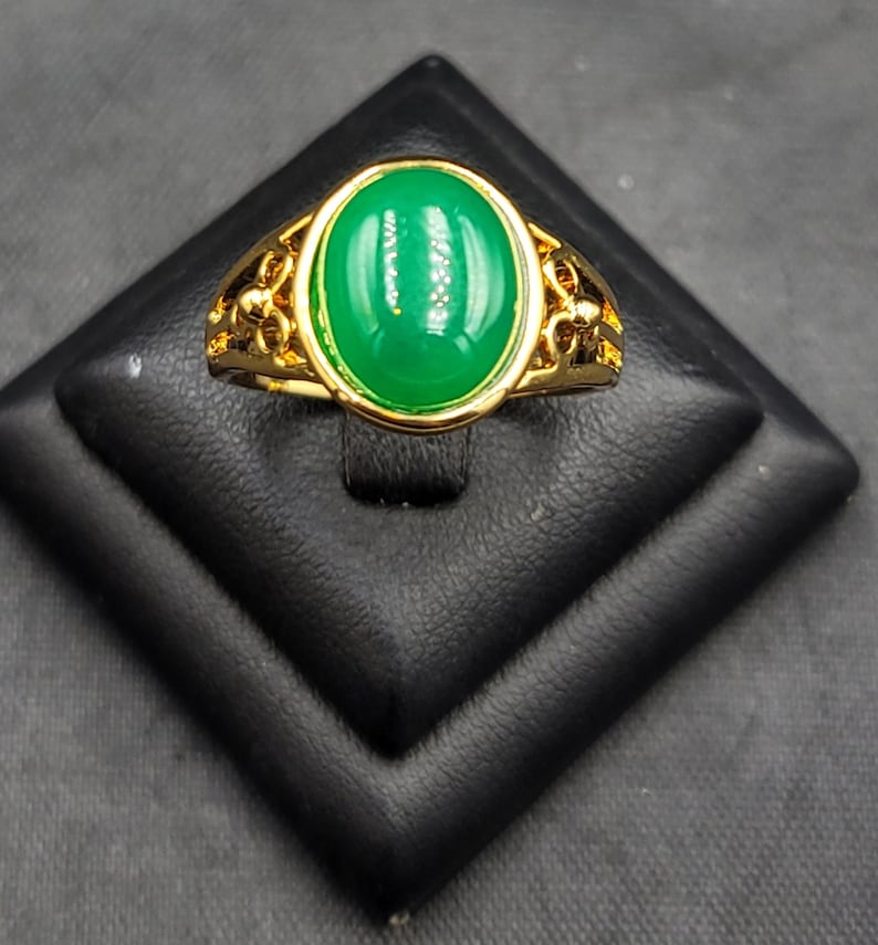 Beautiful Vintage Gold on Silver Ring With Natural Green Jade Stone image 1