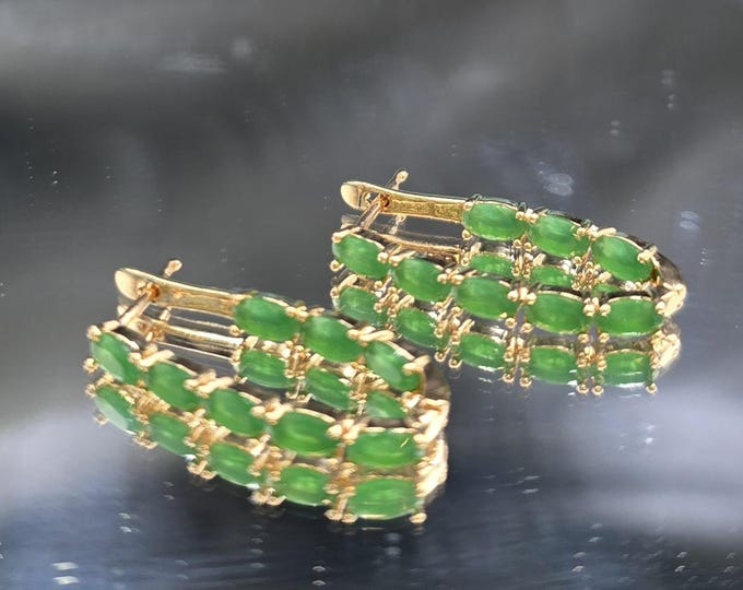 Exactly Quality Natural Green Emerald Gemstone Victorian Design Silver Gold Gulit Earrings