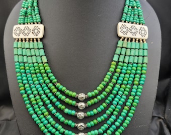 Tibetan Turquoise Stone Necklace: Nepali Silver Boho Jewelry