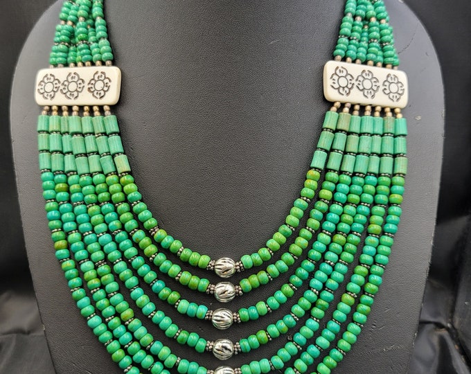 Wonderful Tibeten Nepali Turquoise Stone Old Silver Beads Necklace
