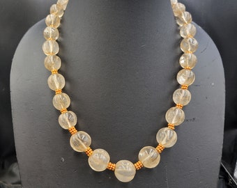 Ancient Old Himalayan Clear Crystal Quratz Beads With Gold Plated Beautiful Beads Necklace