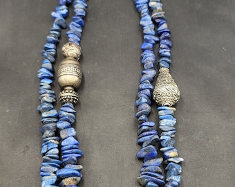 Vintage Lapis Lazuli Necklace: Authentic Silver Beads, Afghanistan