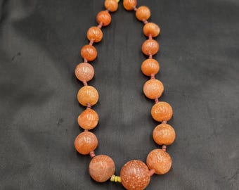 Antique Red Agate Round Bead Necklace, Ancient Stone (46cm)